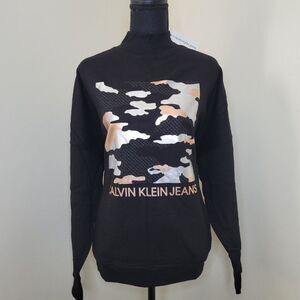 Calvin Klein Jeans Logo Print Mock Neck Sweatshirt Top